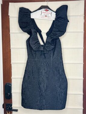 SAYLOR x Free People Black Ruffle-Trim V-Neck Mini Dress